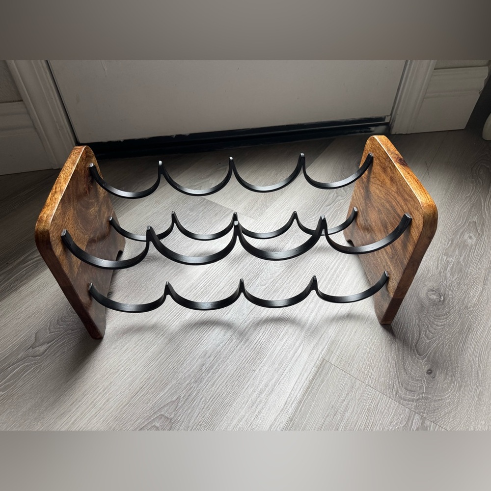 Pier 1 imports wood/ iron table top 8 bottles wine holder